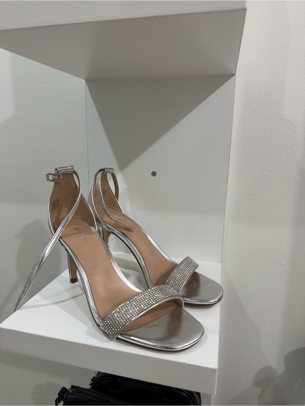 Silver Rhinestone Ankle-Strap Stiletto Sandals